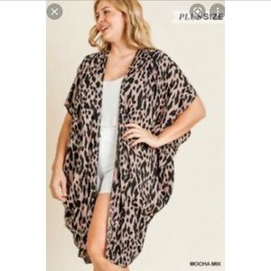 NWT Umgee Animal Print Cocoon Wrap Kimono Plus Size XL/1XL Mocha, Boho